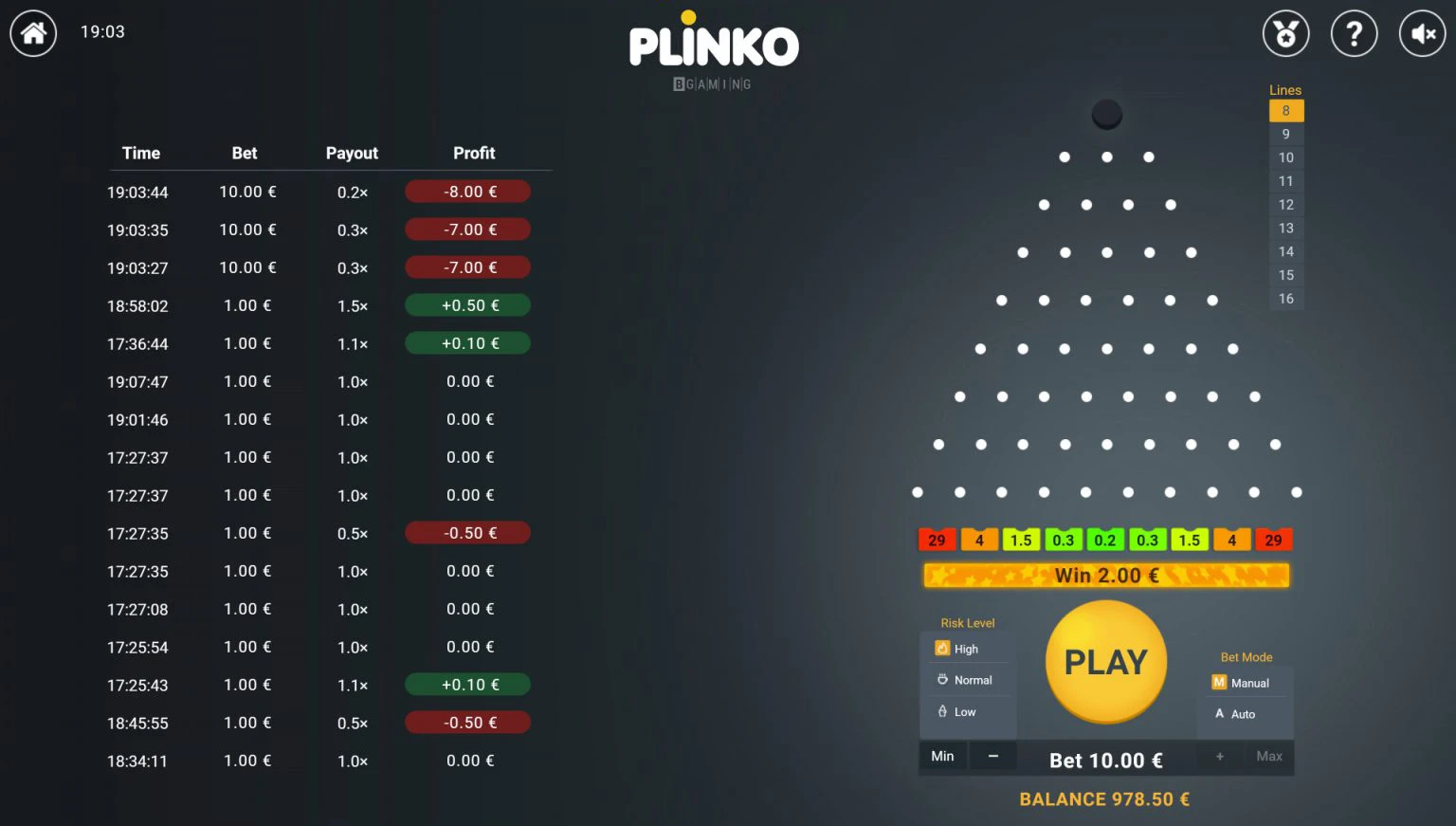 Plinko Casino Gameplay.